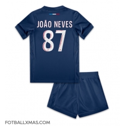 Paris Saint-Germain Joao Neves #87 Hjemmedraktsett Barn 2024-25 Kortermet (+ Korte bukser)