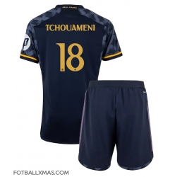 Real Madrid Aurelien Tchouameni #18 Bortedraktsett Barn 2023-24 Kortermet (+ Korte bukser)